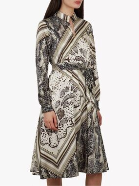 NWT Ted Baker London Mixed Animal-Print Maxi Dress in Ivory and Brown